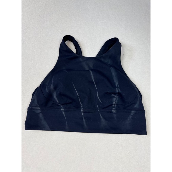 Lululemon Energy Bra High Neck Long Line Size 10 Black Navy‎ Racerback Support - Picture 1 of 5